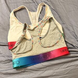 Calvin Klein Gray and White Sports Bra Duo with Rainbow Band